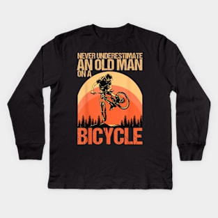 Never Underestimate An Old Guy With A Bicycle Kids Long Sleeve T-Shirt